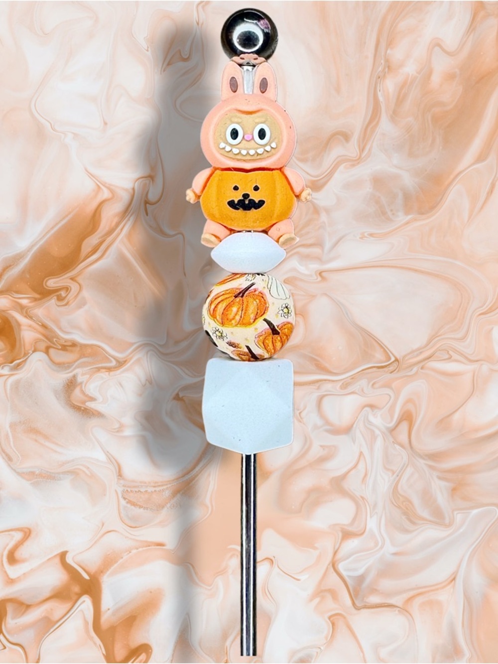 Labubu Pumpkin Peachy Orange 3D Beaded Drink Stir - Picture 2 of 2